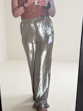 a new day Metallic Silver Shiny High Waist Wide Leg Glam Pants size Small